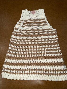 Show Me Your MuMu Sweeney Crochet Vest in Cream and Brown • Key Hole • Size XS